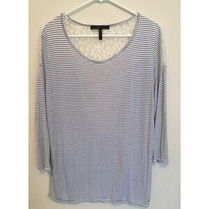 CBG Maxazria Striped Lace Back Shirt‎ Black White Women's Large Casual Chic